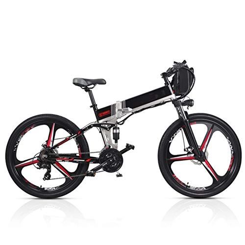 Folding Electric Mountain Bike : HWOEK Folding Electric Mountain Bike, 350W Motor 26''Commute Traveling Adult Electric Bicycle 48V Removable Battery Optional Dual Battery Style Up To 180KM Battery Life, Black, B Dual battery