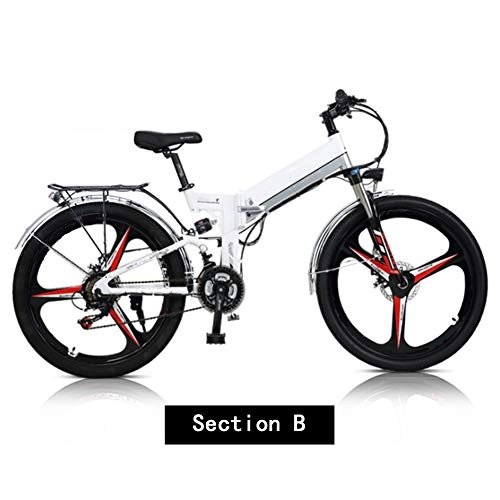 Folding Electric Mountain Bike : HWOEK Folding Mountain Electric Bicycle, 26''Battery Bike Adult with 300W Motor Removable 48V10AH Lithium-Ion Battery 21 Speed Shifter with Rear Seat Dual Disc Brakes, White, B