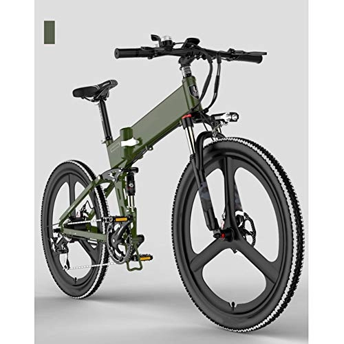 Folding Electric Mountain Bike : HWOEK Folding Mountain Electric Bike, 7 Speed 400W Motor 26 Inches Adults City Travel Ebike Dual Disc Brakes with Rear Seat 48V Removable Battery, Green