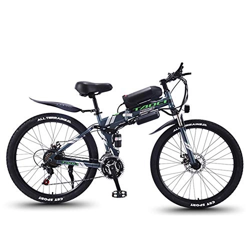 Folding Electric Mountain Bike : Hxl 26-inch Electric Mountain Bike Adult Folding Bike 350 Brushless Motor 36v 10ah Removable Lithium Battery Led Meter Display 5 Gears Riding Mode, Gray, 10AH 40KM