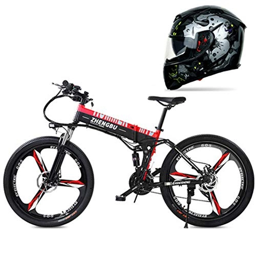 Folding Electric Mountain Bike : Hxl Electric Bike 26'' Electric Mountain Bike Disc Brakes and Suspension Fork Large Capacity Lithium-ion Battery (48v 250w) Folding Portable Bike, Red