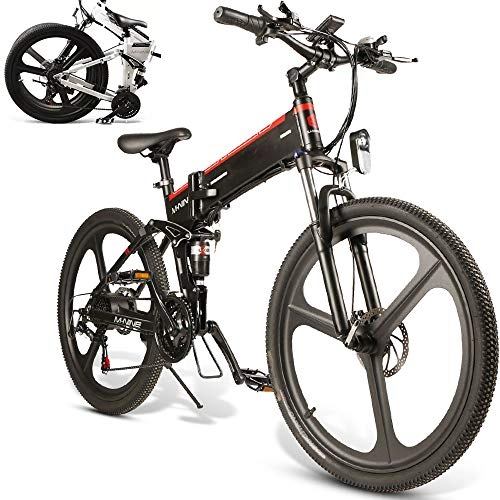Folding Electric Mountain Bike : HXwsa 26'' Electric Mountain Bike Removable Large Capacity Lithium-ION Battery (48V 350W), Fat Tire Electric Bike 21 Speed Three Cutter Wheel Three Working Modes