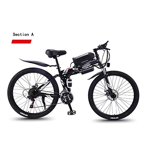 Folding Electric Mountain Bike : HY-WWK Adult Travel Electric Bicycle, 27-Speed 350W Motor 36V Hidden Removable Battery 26 inch Mountain Folding E-Bike Dual Disc Brakes Unisex, Black, A, Black