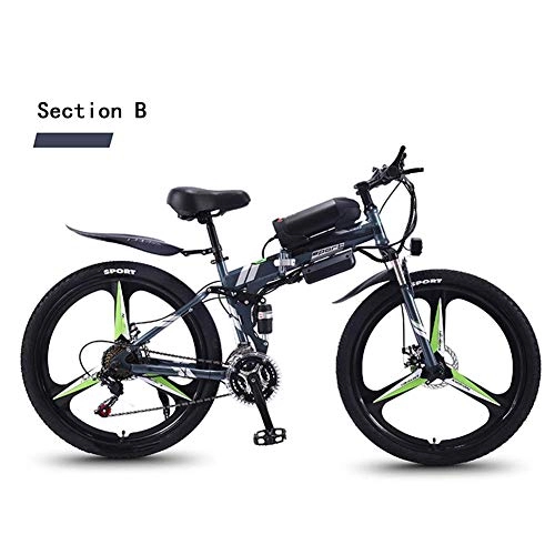 Folding Electric Mountain Bike : HY-WWK Adult Travel Electric Bicycle, 350W Motor 36V Hidden Removable Battery 26 inch Mountain Folding Electric Bike Dual Disc Brakes 27-Speed Unisex, Gray, B, Grey