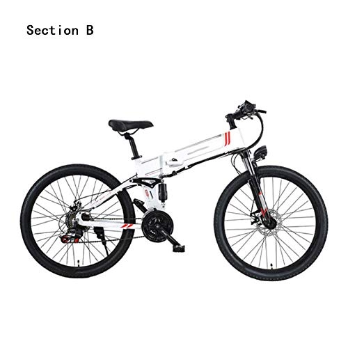 Folding Electric Mountain Bike : HY-WWK Adults Folding Electric Bike, 48V Removable Battery 350W Motor 26 inch Mountain Urban Commuter E-Bike 21 Speed Dual Disc Brakes Aluminum Alloy Material Unisex, Black, A 8Ah, White