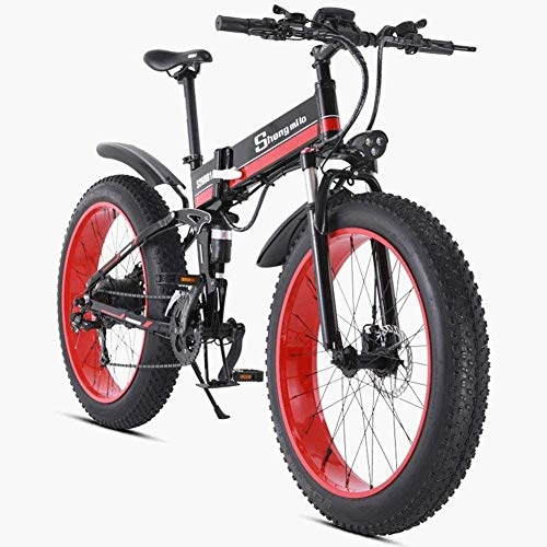 Folding Electric Mountain Bike : HY-WWK Electric Bicycles Foldable Mountain Bikes 48V 1000W Adults 7 Speeds Electric Bicycles Double Shock Absorber with 26 inch Tire Disc Brake and Full Suspension Fork, Green, Green
