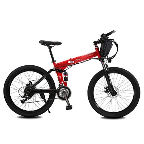 Folding Electric Mountain Bike : HY-WWK Electric Folding Bicycle, 240W 21 Speed 26 inch City Electric Bike for Adults with Removable Battery Commuter E-Bike Dual Disc Brakes Unisex, Black, A 10Ah, Red