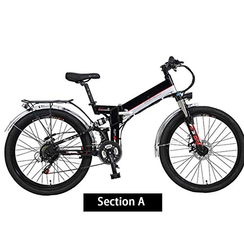 Folding Electric Mountain Bike : HY-WWK Folding Mountain Electric Bicycle, 26''Battery Bike Adult with 300W Motor Removable 48V10Ah Lithium-Ion Battery 21 Speed Shifter with Rear Seat Dual Disc Brakes, Black, A, Black