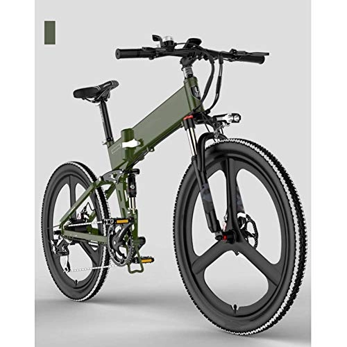Folding Electric Mountain Bike : HY-WWK Folding Mountain Electric Bike, 7 Speed 400W Motor 26 Inches Adults City Travel Ebike Dual Disc Brakes with Rear Seat 48V Removable Battery, White Blue, Green