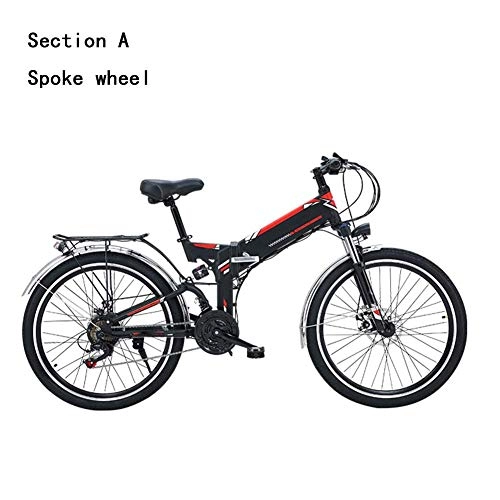 Folding Electric Mountain Bike : HY-WWK Mountain Folding Electric Bike, 300W Motor Removable Dual Battery 26'' Adults City Electric Bike 21 Speed Transmission Gears Dual Disc Brakes with Rear Seat, A, a