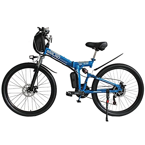 Folding Electric Mountain Bike : Hyuhome Ebikes for Adults, Folding Electric Bike MTB Dirtbike, 26" 48V 10Ah 350W IP54 Waterproof Design, Easy Storage Foldable Electric Bycicles for Men, Blue
