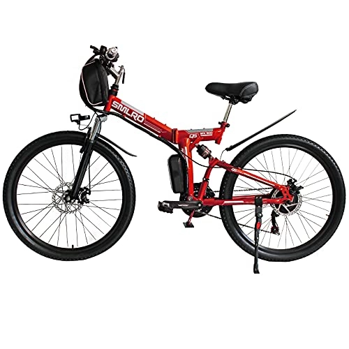 Folding Electric Mountain Bike : Hyuhome Ebikes for Adults, Folding Electric Bike MTB Dirtbike, 26" 48V 10Ah 350W IP54 Waterproof Design, Easy Storage Foldable Electric Bycicles for Men, Red