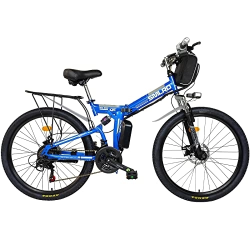 Folding Electric Mountain Bike : Hyuhome Electric Folding Bike for Adults, Foldable Ebikes for Men MTB Dirtbike, 26" 48V 10Ah Foldable Electric city bike (blue)