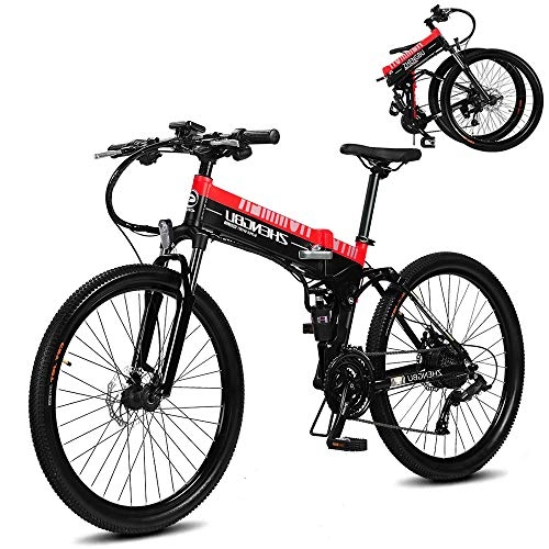 Folding Electric Mountain Bike : HZYK Electric Mountain Bike 400w 26'' Folding Professional Electric Bicycle With Removable 48v 10ah Lithium-Ion Battery 30 Speed Shifter For Adults, Red 1