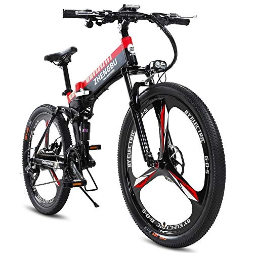 Folding Electric Mountain Bike : HZYK Electric Mountain Bike 400w 26'' Folding Professional Electric Bicycle With Removable 48v 10ah Lithium-Ion Battery 30 Speed Shifter For Adults, Red 2