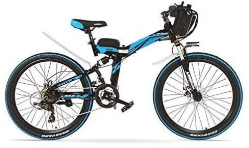 Folding Electric Mountain Bike : IMBM 24 inches, 48V 12AH 240W Pedal Assist Electrical Folding Bicycle, Full Suspension, Disc Brakes, E Bike, Mountain Bike (Color : Black Blue, Size : Standard)