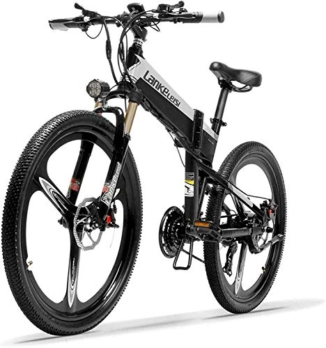 Folding Electric Mountain Bike : IMBM 26'' Folding Ebike 400W 48V 14.5Ah Removable Battery 21 Speed Mountain Bike 5 Level Pedal Assist Lockable Suspension Fork, Size:10.4Ah (Color : Black Grey, Size : 12.8Ah)