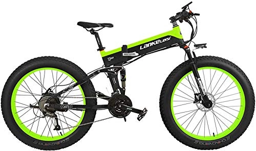 Folding Electric Mountain Bike : IMBM 27 Speed 1000W Folding Electric Bicycle 26 * 4.0 Fat Bike 5 PAS Hydraulic Disc Brake 48V 10Ah Removable Lithium Battery Charging (Black Green Standard, 1000W)