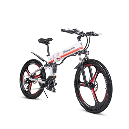 Folding Electric Mountain Bike : INVEESzxc Electric Bicycle New off-road electric bike lithium battery foldable mountain electric bike (Color : White)