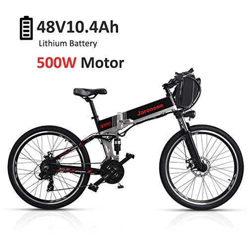 Folding Electric Mountain Bike : JARONOON M80 26 Inch Electric Bike 48V E-bike 21 Speeds Pedal Assist Bicycle Mountain Bike Removable Battery Full Suspension (500W 10.4Ah Double Battery Black)