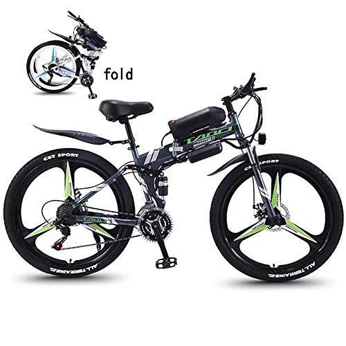 Folding Electric Mountain Bike : JASSXIN Folding Mountain Bike, Adult Electric Mountain Bike, 350W Snow Bikes, Removable 36V 10AH Lithium-Ion Battery For, Premium Full Suspension 26 Inch Electric Bicycle, Green, 21speed