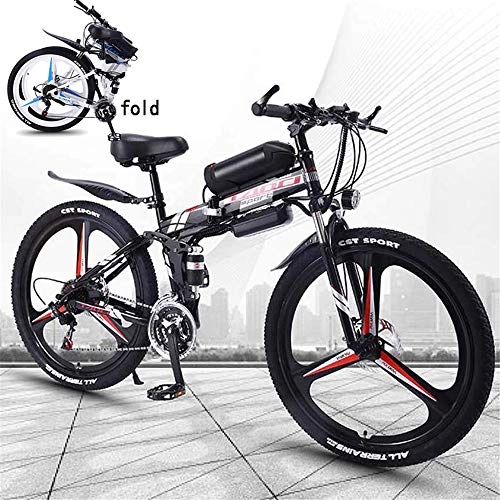 Folding Electric Mountain Bike : JASSXIN Folding Mountain Bike, Adult Electric Mountain Bike, 350W Snow Bikes, Removable 36V 10AH Lithium-Ion Battery For, Premium Full Suspension 26 Inch Electric Bicycle, Red, 21speed