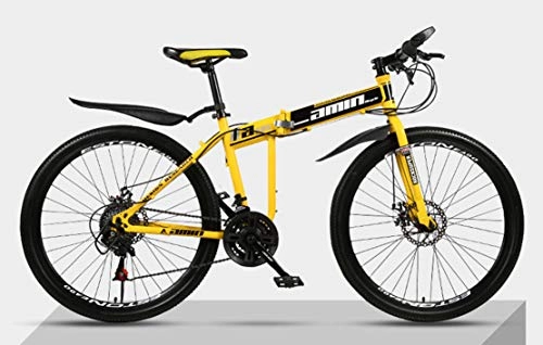Folding Electric Mountain Bike : JFSKD Folding mountain bike bicycle 26 inch double shock-absorbing cross-country speed racing male and female students bicycle, highblackandyellow, 21