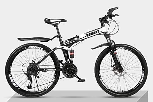 Folding Electric Mountain Bike : JFSKD Folding mountain bike bicycle 26 inch double shock-absorbing cross-country speed racing male and female students bicycle, topblackandwhite, 30