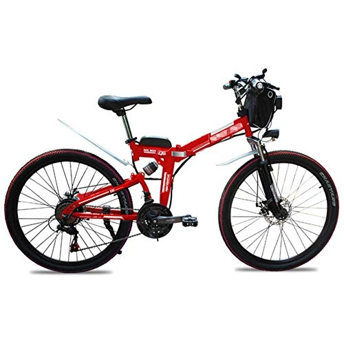Folding Electric Mountain Bike : JIEER 48V * 500W Electric Bike Mountain 26 Inch Folding Bike, Foldable Bicycle Adjustable Height Portable with LED Front Light, 4.0 Inch Fat Tire Mens / Women Bike for Cycling-Red