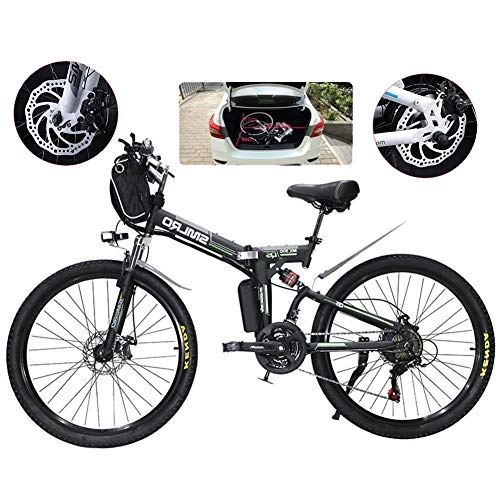 Folding Electric Mountain Bike : JIEER E-Bike Folding Electric Mountain Bike, 500W Snow Bikes, 21 Speed 3 Mode LCD Display for Adult Full Suspension 26" Wheels Electric Bicycle for City Commuting Outdoor Cycling-Black