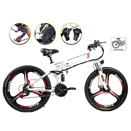Folding Electric Mountain Bike : JIEER Electric Bike Folding Mountain E-Bike for Adults 3 Riding Modes 350W Motor, Lightweight Magnesium Alloy Frame Foldable E-Bike with LCD Screen, for City Outdoor Cycling Travel Work Out-White