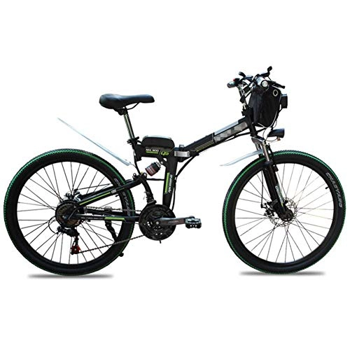 Folding Electric Mountain Bike : JIEER Electric Bikes for Adults, 26" Folding Bike, 500W Snow Mountain Bikes, Aluminum Alloy Mountain Cycling Bicycle, Full Suspension E-Bike with 7-Speed Professional Transmission-Green