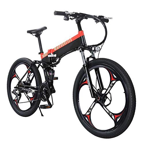 Folding Electric Mountain Bike : JIEER Electric Folding Bike for Adults, Lightweight Aluminum Alloy Frame Mountain Cycling Bicycle, Max Load 120KG, Three Steps Folding, Eco-Friendly Bike for Outdoor Cycling Work Out