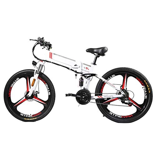 Folding Electric Mountain Bike : JIEER Electric Mountain Bike Folding Ebike 350W 21 Speed Magnesium Alloy Rim Folding Bicycle Ultra-Light Hidden Battery-Powered Bicycle Adult Mobility Electric Car for Adult-White