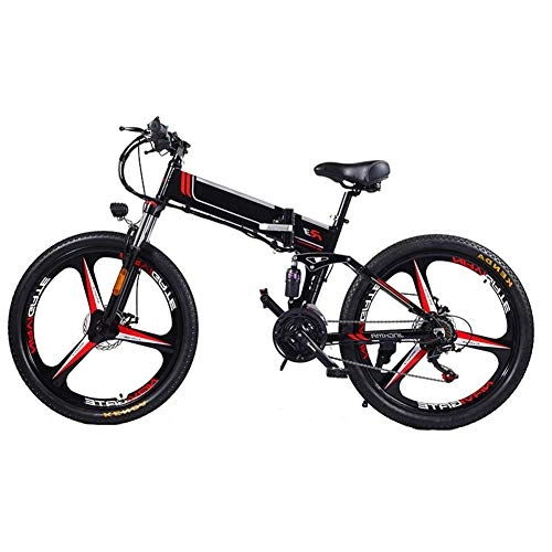 Folding Electric Mountain Bike : JIEER Electric Mountain Bike Folding Ebike 350W 48V Motor, LED Display Electric Bicycle Commute Ebike, 21 Speed Magnesium Alloy Rim for Adult, 120Kg Max Load, Portable Easy To Store-Black