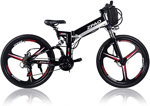 Folding Electric Mountain Bike : JINHH 21 Speed Folding Electric Bicycle, 48V 10.4Ah Lithium Battery, 350W 26 Inch Mountain Bike, 5 Level Pedal Assist, Suspension Fork (Color : Double Battery, Size