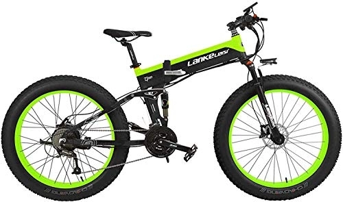 Folding Electric Mountain Bike : JINHH 27 Speed 1000W Folding Electric Bicycle 26 * 4.0 Fat Bike 5 PAS Hydraulic Disc Brake 48V 10Ah Removable Lithium Battery Charging (Green Standard, 1000W)