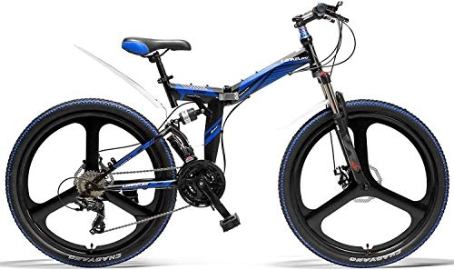 Folding Electric Mountain Bike : JINHH Adults 26 Inch Folding Bicycle, 21 Speed Mountain Bike, Front & Rear Disc Brake, Integrated Wheel, Full Suspension (Color : Grey)