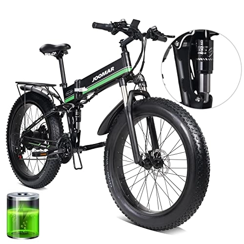 Folding Electric Mountain Bike : JOOMAR 1000 W Foldable Electric Bicycles 26 Inch Fat Tyres Electric Mountain Bike 48 V Lithium Battery Sand Beach Snow MTB 21 Speed Hydraulic Disc Brakes e-Mountain Bike for Adults