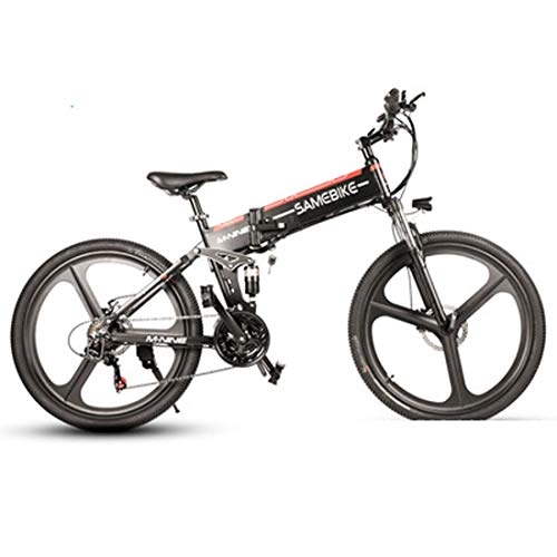 Folding Electric Mountain Bike : JUN Electric Bicycle, Adult Electric Bicycle, 26 Inch Folding 48V Multi-Function Lithium Battery Aluminum Alloy Off-Road Mountain Electric Bike, Black