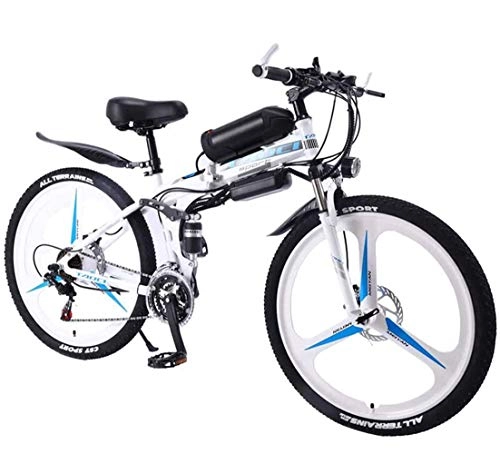 Folding Electric Mountain Bike : JXH 26''Folding Electric Mountain Bike Adult, MTB with Dual Disc Brakes, Bicycle Removable Large Capacity Lithium-Ion Battery (36V 350W), Three Working Modes, White 8AH