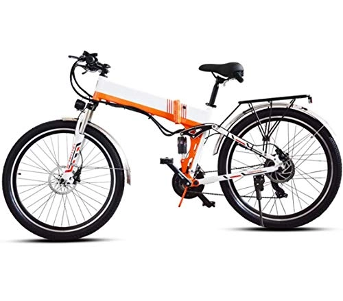 Folding Electric Mountain Bike : JXH 26 Inch Electric Bike, Motor 350W, 48V 10.4Ah Rechargeable Lithium Battery, with Seat LCD Display Screen Foldable E Bikes for Adults Fitness City Commuting, white wire wheel
