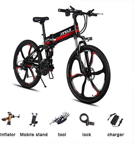 Folding Electric Mountain Bike : JXH 26 Inch Electric Mountain Bike Folding Sports Moped with Removable Lithium Battery And 350W High Brush Motor, Suitable for Adult Men And Women, Black