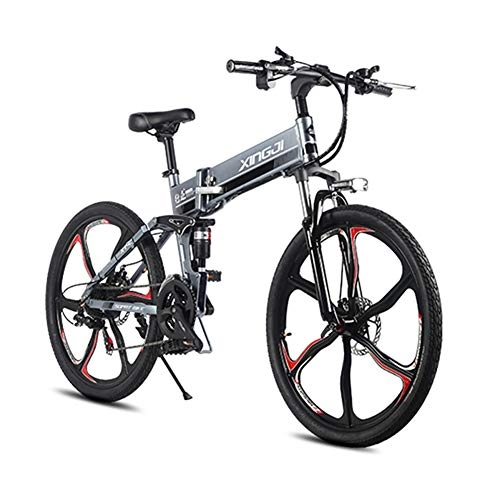 Folding Electric Mountain Bike : JXH 26 Inch Electric Mountain Bike Folding Sports Moped with Removable Lithium Battery And 350W High Brush Motor, Suitable for Adult Men And Women, Gray