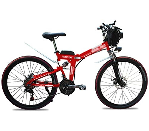 Folding Electric Mountain Bike : JXH 26 Inch Lithium Battery Folding Bicycle Electric Mountain Bike, Dual Shock Absorber Disc Brakes for Long Life, Suitable for Men And Women Outdoor Riding Or Commuting, Red