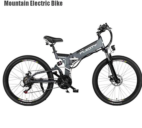 Folding Electric Mountain Bike : JXH Adult Mountain Electric Bike, 48V 12.8AH Lithium Battery, 614W Aluminum Alloy Electric Bikes, 21 Speed Off-Road Electric Bicycle for Outdoor Cycling Work Out Commuting