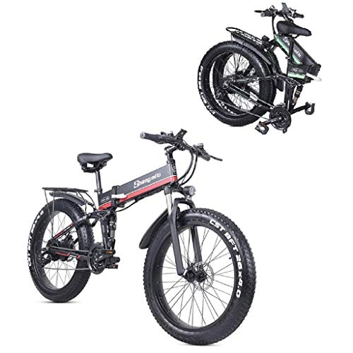 Folding Electric Mountain Bike : JXXU 1000W 26 inch Fat Tire Electric Bicycle Mountain Beach Snow Bike for Adults, Aluminum Electric Scooter 7 Speed Gear E-Bike with Removable 48V12.8A Lithium Battery (Color : B)