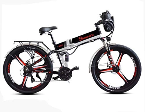 Folding Electric Mountain Bike : JXXU 26'' Electric Mountain Bike with Removable Dual Battery Large Capacity Lithium-Ion Battery (48V 350W), Folding Electric Bike 21 Speed Gear and Three Working Modes (Color : A)