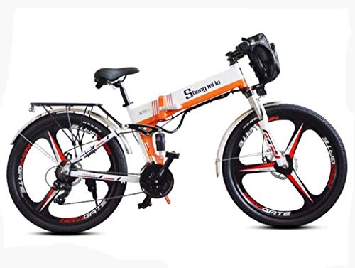 Folding Electric Mountain Bike : JXXU 26'' Electric Mountain Bike with Removable Dual Battery Large Capacity Lithium-Ion Battery (48V 350W), Folding Electric Bike 21 Speed Gear and Three Working Modes (Color : B)