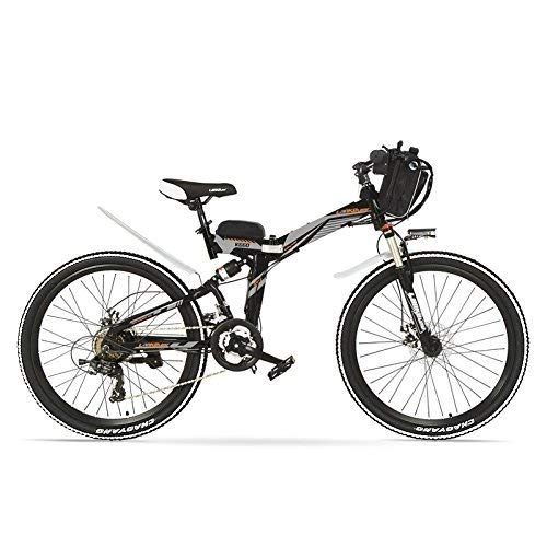 Folding Electric Mountain Bike : K660D 26 Inches Strong Powerful E Bike, 48V 12AH 500 / 240W Motor, Full Suspension High-carbon Steel Frame, Pedal Assist Folding Electric Bicycle, Disc Brake, Pedelec.